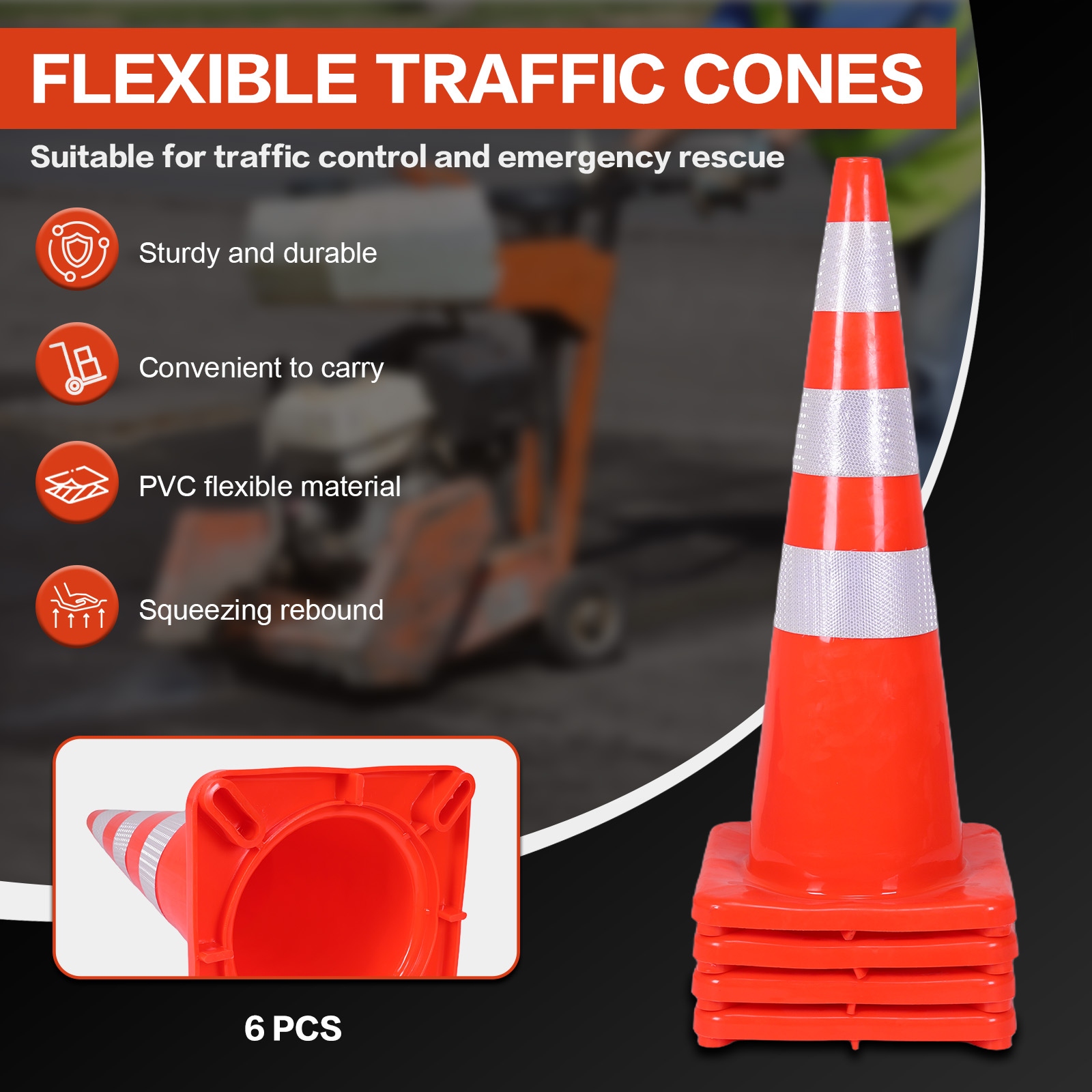 6Pcs 35 Inch Traffic Cones wit - Road Traffic Cone recension och pris